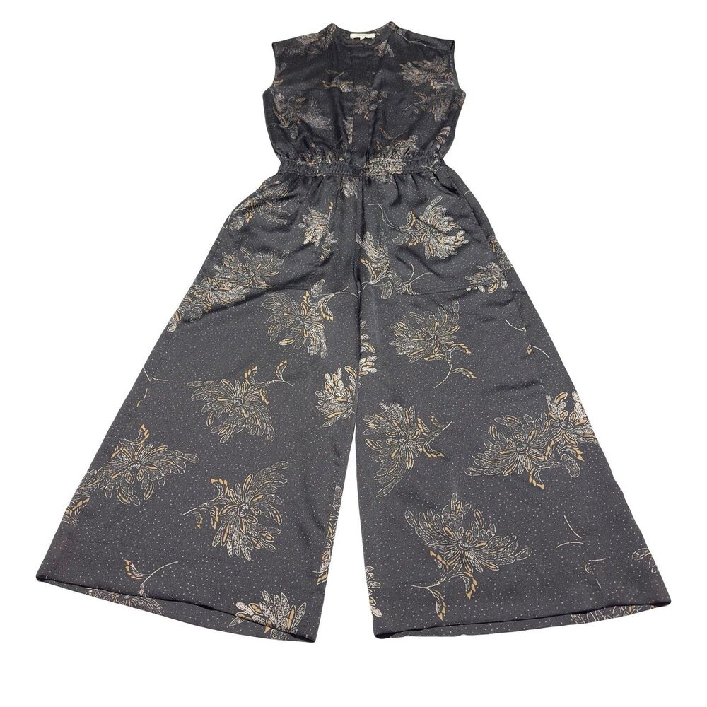 Vince Floral Woodblock Sleeveless Jumpsuit Size XXS Wide Leg Cropped